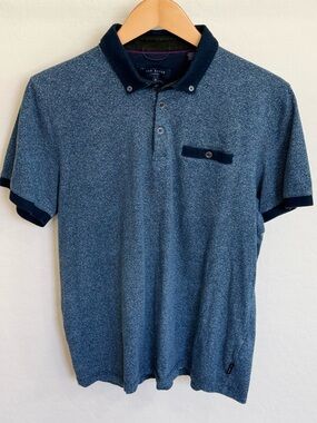Ted Baker London Men’s Modern Slim Fit Polo Shirt - Blue Heathered - Size 5